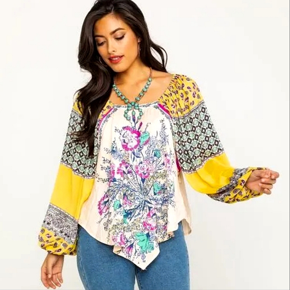 Free People Positano Printed Blouse Size Xs (Oversized)